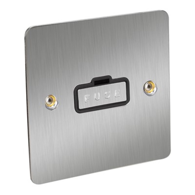 Flat Plate 13Amp Fused Connection Unit *Satin Chrome/Black Inser - Click Image to Close